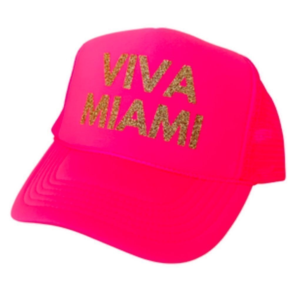 Hot Pink Trucker Hat Gold Glitter VIVA MIAMI Snap Back Mesh Back NEW w Tags